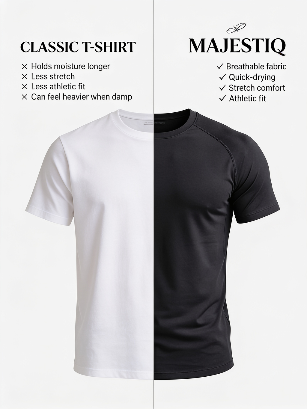 Comparaison entre un t-shirt classique et le t-shirt anti-transpirant Majestiq